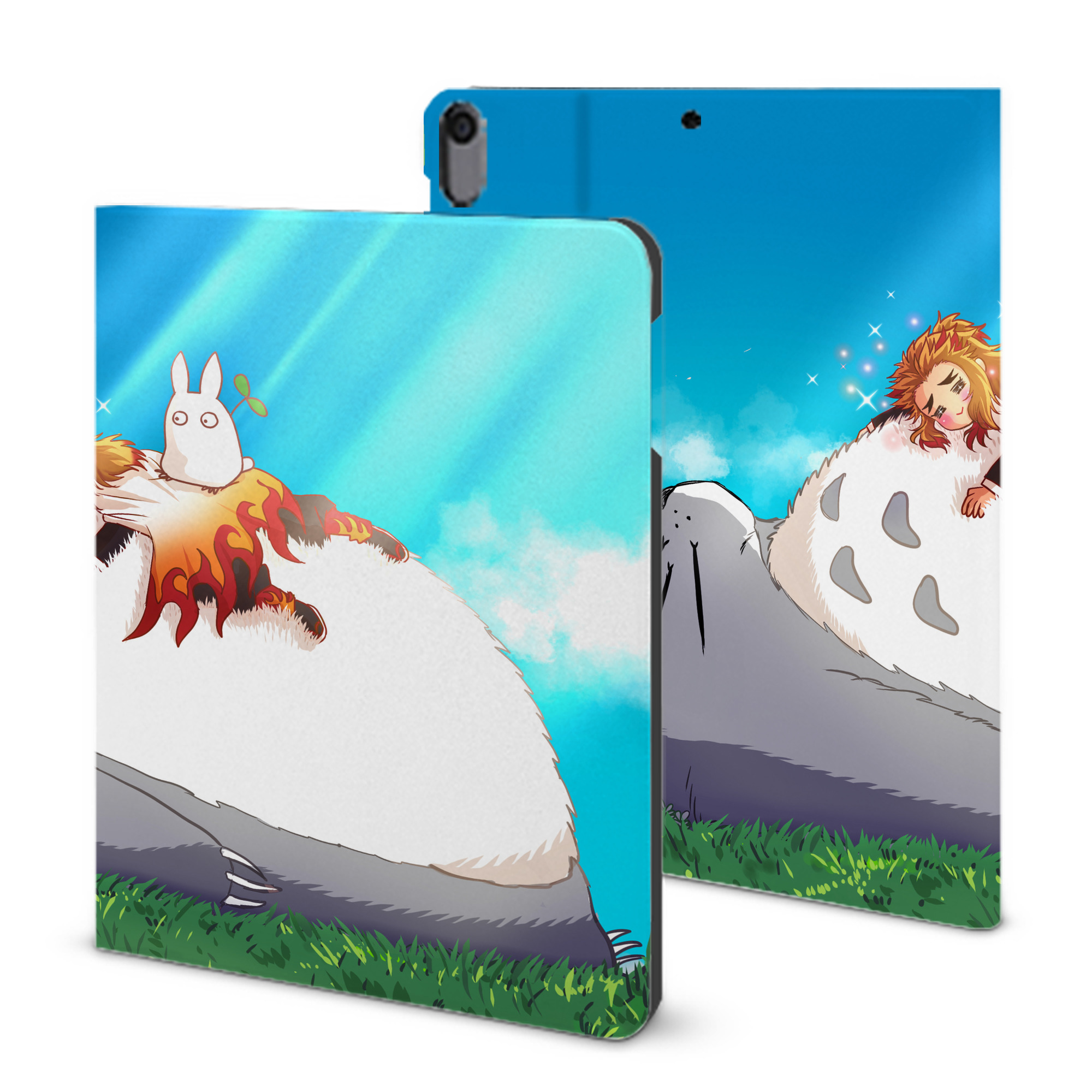 （画像用） となりのトトロ 草壁メイ 草壁サツキ My Neighbor Totoro Satsuki Kusakabe Mei Kusakabe IPad ケース ブック型 PUレザー TPU 耐衝撃 軽量 薄型 ペン収納なし 全面保護 IPad 各モデル対応